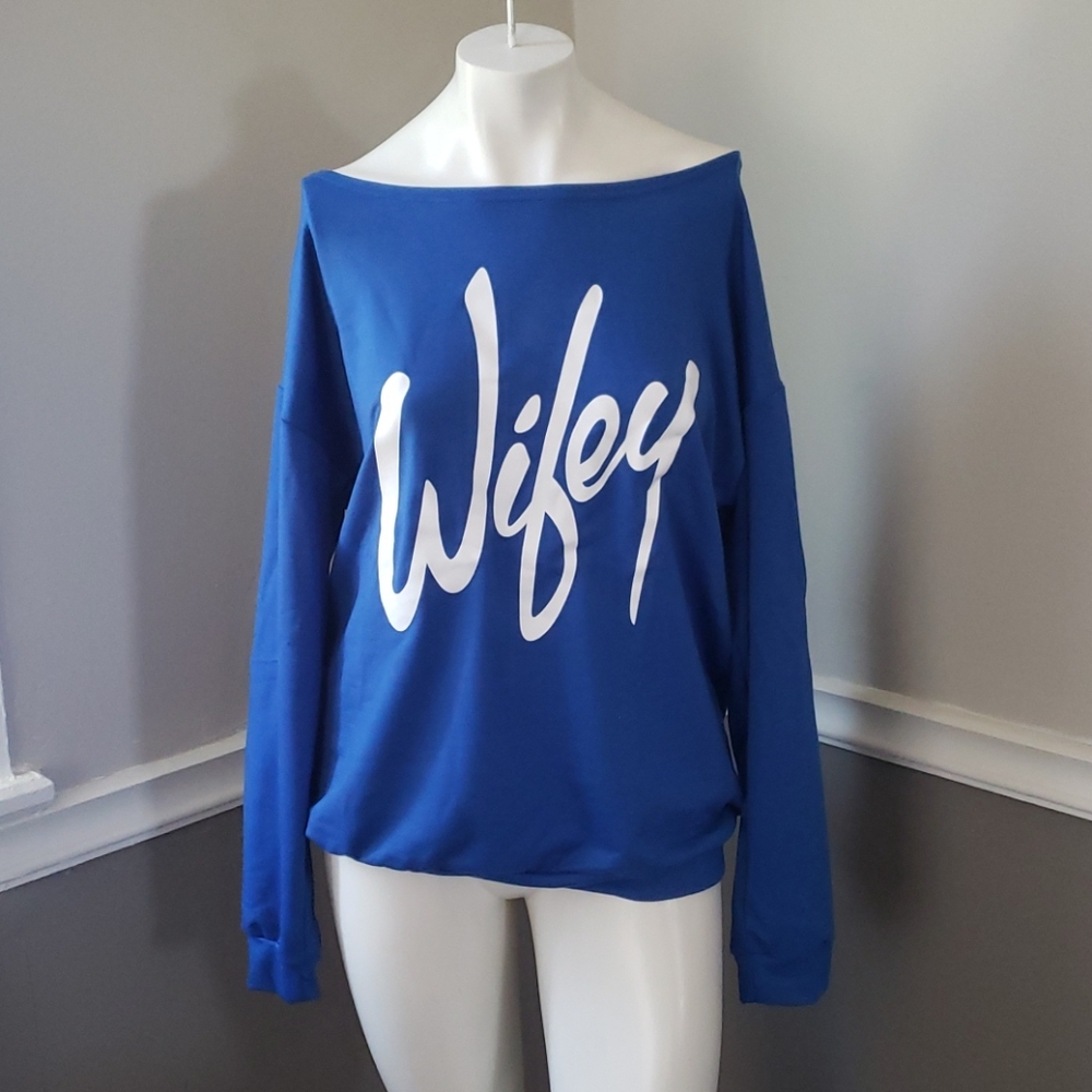 Begonia K wifey off the shoulder sweatshirt